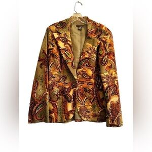 Randi M Corduroy One Button Tailored Blazer Womens 8 Green & Rust Fully Lined